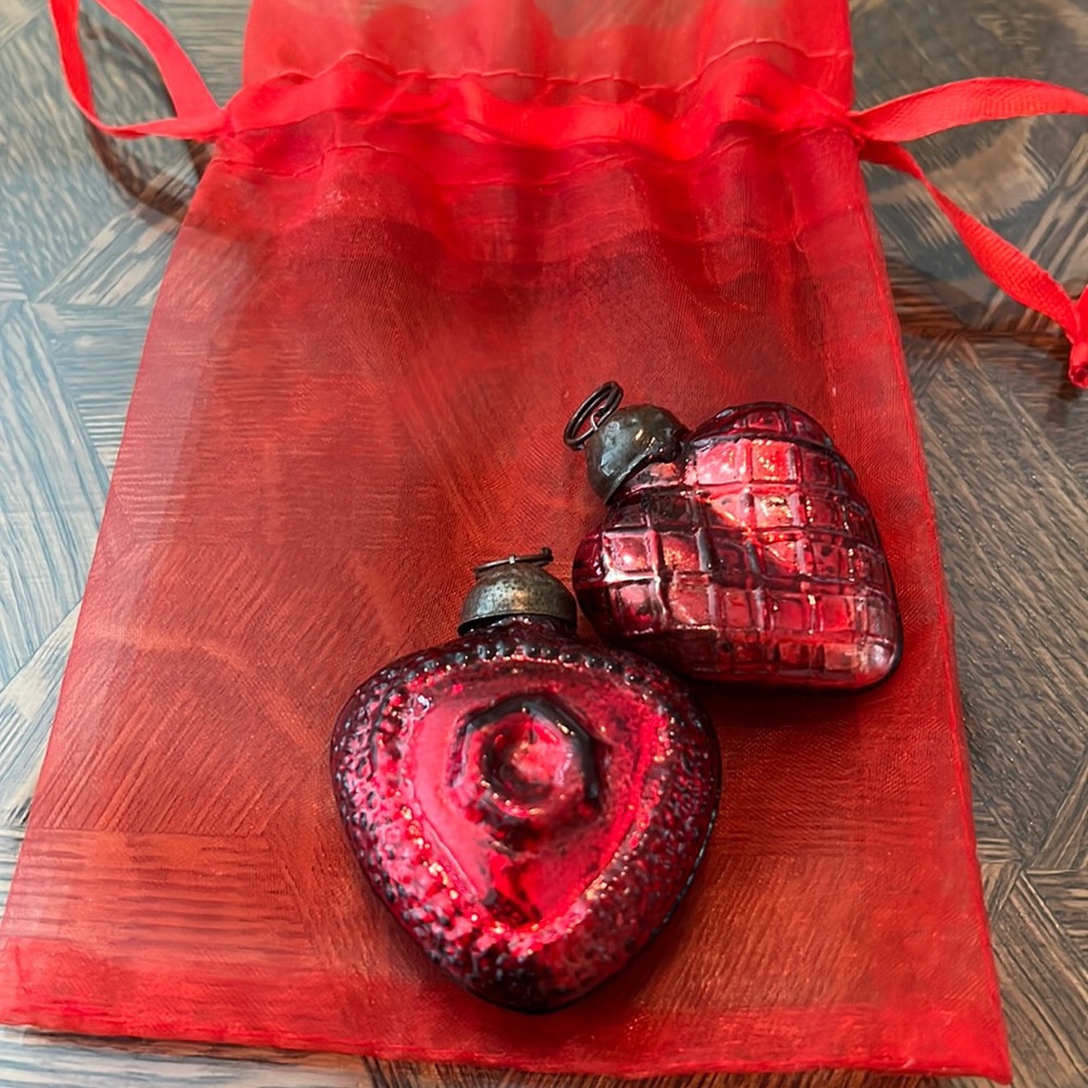 Vintage Christmas/Valentines ornaments. Red Mercury Glass. Set of two
